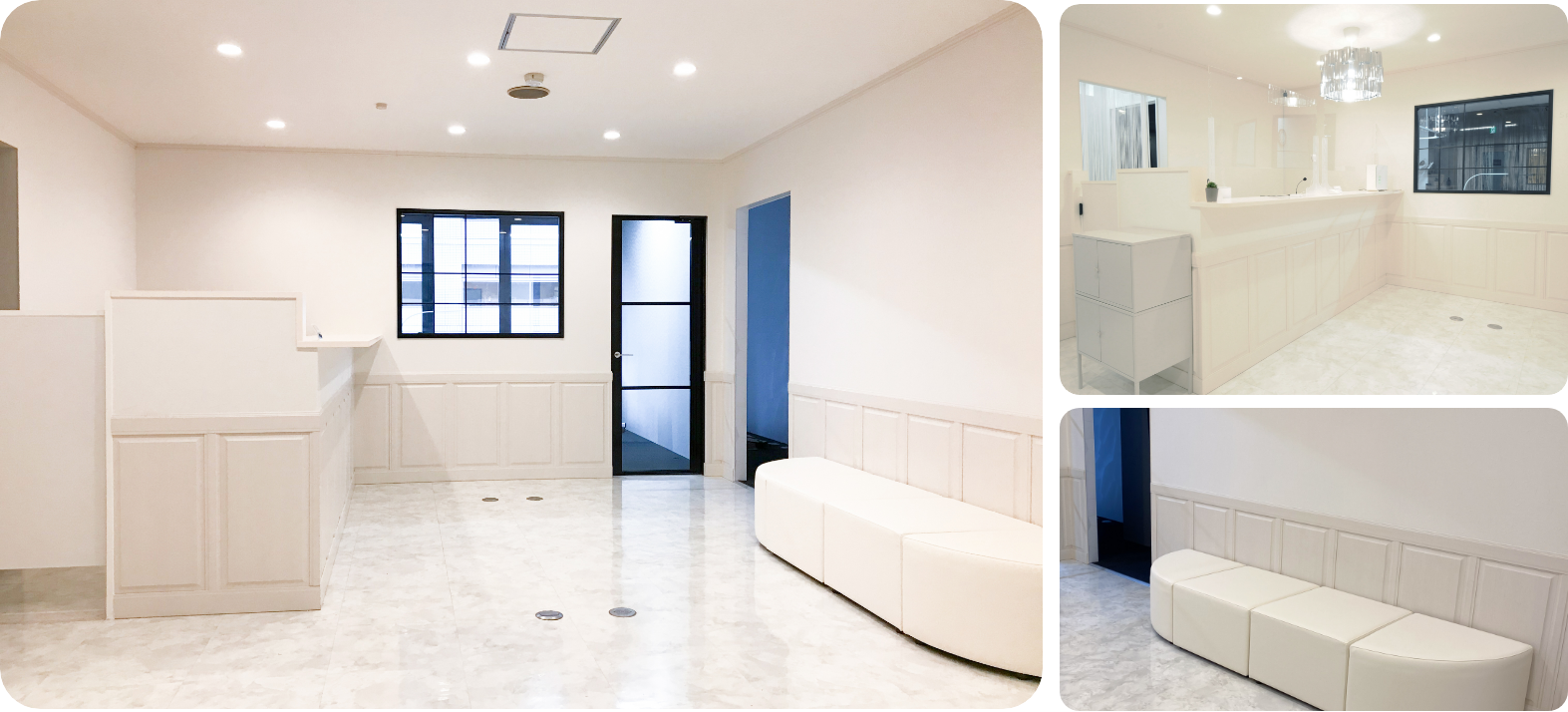 サロン内、受付と待合室の写真