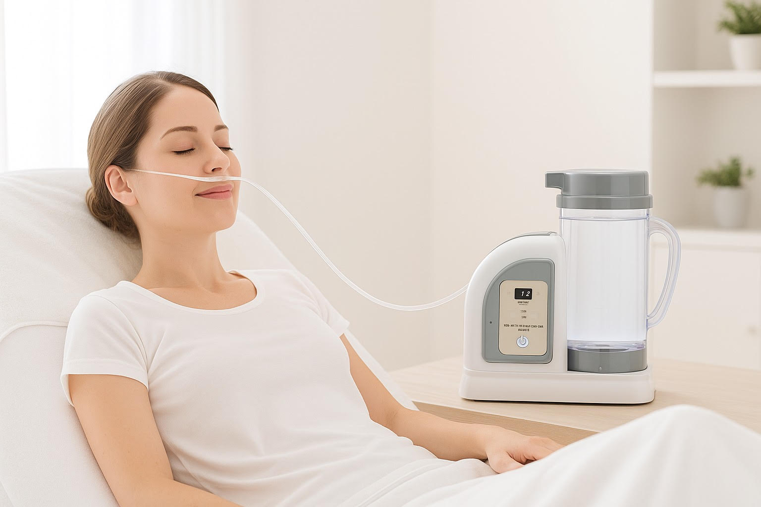 水素を吸ってる女性